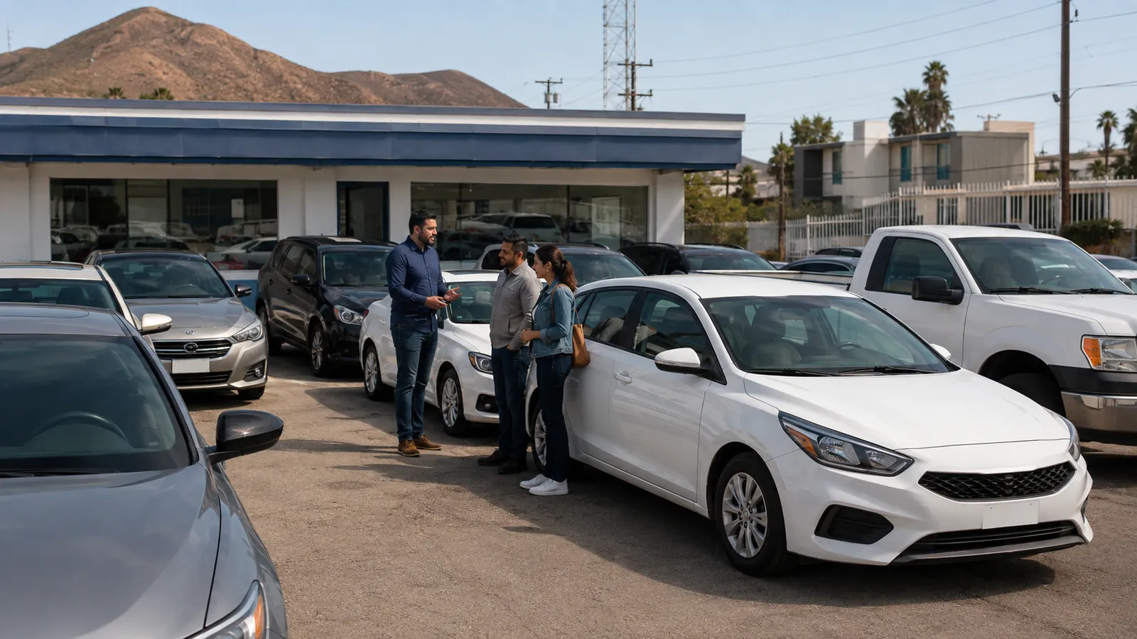 Asesor atendiendo clientes entre el inventario de Seminuevos Baja en Ensenada