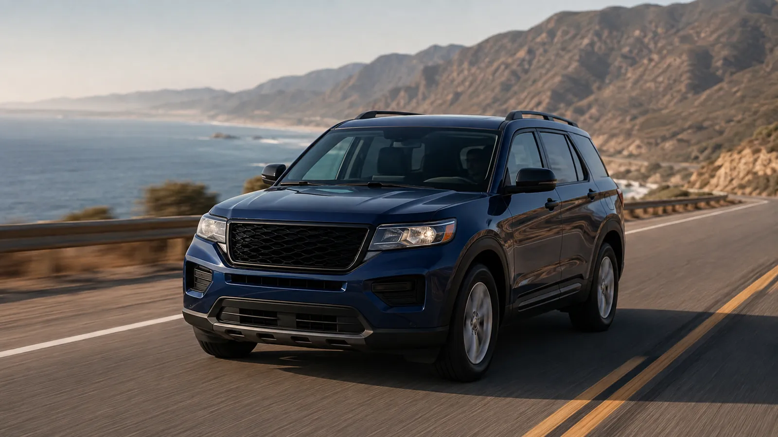 SUV seminuevo circulando por una carretera costera de Baja California