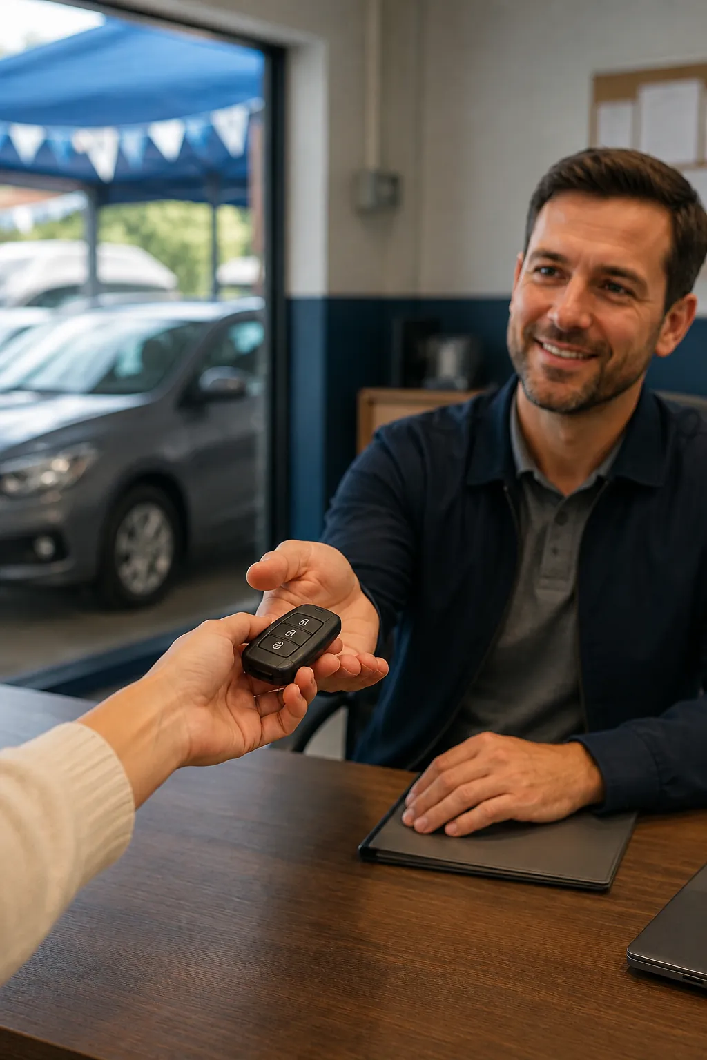 Cliente entregando las llaves de su auto para una consignación segura